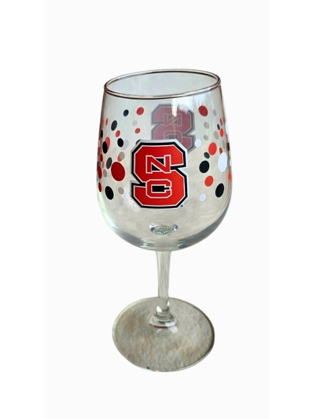 North Carolina State Wolfpack Polka Dot Wine Glass 12oz NCAA New